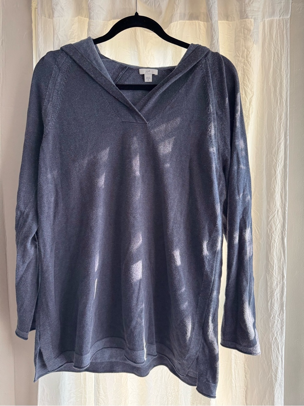 J. Jill Navy Hooded Lightweight Knit Top